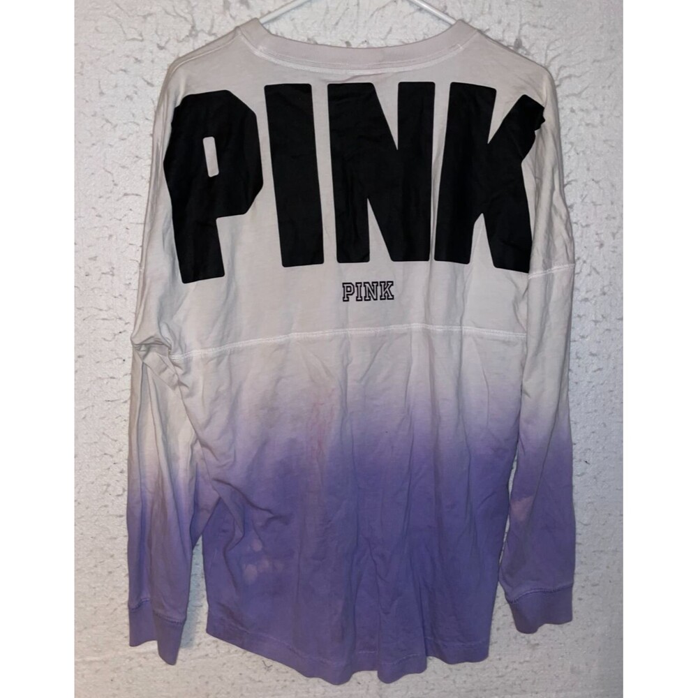 Victoria Secret PINK Ombre Dip Dye Campus Long Sleeve Shirt Womens S Purple